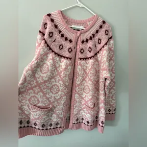 VTG Christmas Sweater Cardigan Hippie Boho Pink Magenta Aztec Pattern Size 2X thumbnail 3
