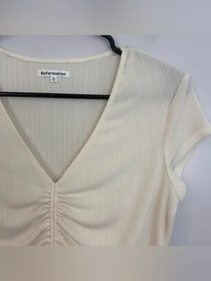 Reformation Mariam Short Sleeve Cream/Ivory Knit Ribbed Top Size Small thumbnail 5