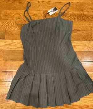 Sincerely Jules Pinstripe Pleated Drop-Waist 90s Vintage Aesthetic Mini Dress L thumbnail 12