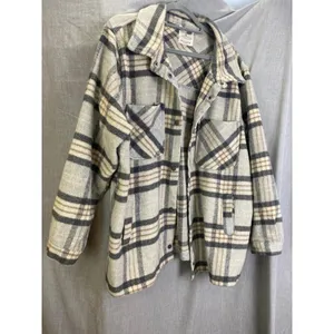 Jade‎ & Ivory Cream Gray Plaid Shacket Fleece Button Front Oversized XL thumbnail 4