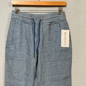 Athleta Retreat Linen Pant Blue Heathered Jogger Drawstring Tapered Leg NEW thumbnail 4