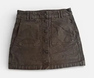 American Eagle Olive Green Corduroy Button Front Mini Skirt Super Stretch Size 6 thumbnail 1