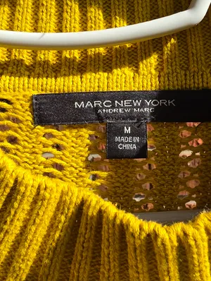 Marc NY Mustard Yellow Open Knit Cotton Sweater Size M thumbnail 3