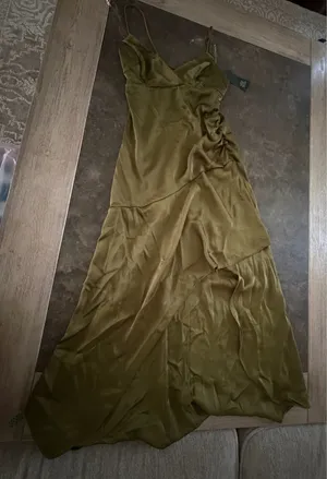 Wild Fable™ Women's Satin Asymmetrical Maxi A LineDress Size XS Olive Green thumbnail 3