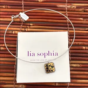Lia Sophia Silver Collar Necklace with Gold and Black Floral Pendant NWT thumbnail 8