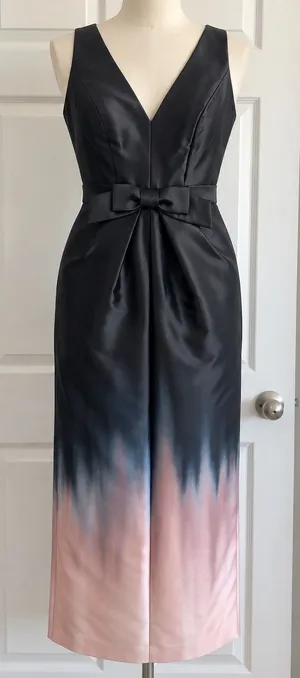 Kay Unger Ombre Satin Midi Dress Black Blush Bow Waist Size 6 NWT thumbnail 1