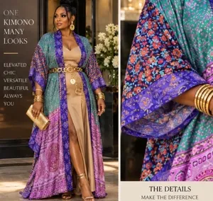 Indian silk Sari Kimono Robe Purple thumbnail 2