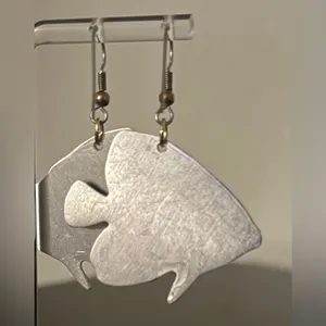Vintage Nautical Iridescent Tropical Fish Dangle Earrings | Abstract Art Jewelry thumbnail 6