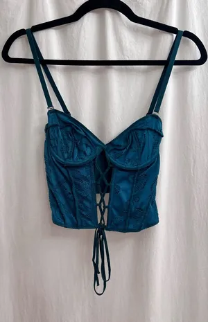 Urban Outfitters Teal Lace-Up Crop Top thumbnail 1