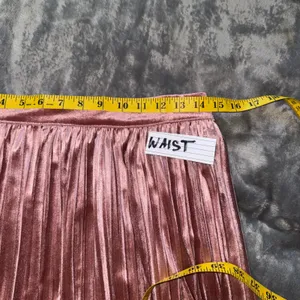 Papermoon Pleated Velvet Pull On Midi Skirt Womens L Pink Rose Shimmer Coquette thumbnail 6