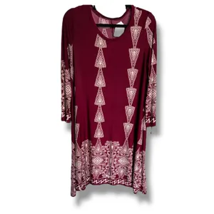 Boutique Long Sleeve Shift Dress Size L Burgundy Wine Cream Tribal‎ Print NEW thumbnail 2