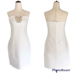 by the way REVOLVE White Strapless Mini‎ Dress Size Large Bodycon Lace Up Chain Party Club thumbnail 3