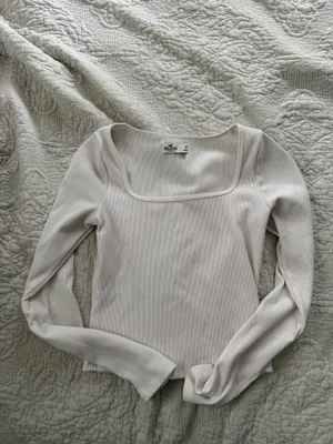 Hollister Ribbed Square-Neck Long Sleeve Top in Off-White thumbnail 2