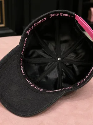 Juicy Couture Black Velour Baseball Cap Pink Rhinestone Logo NWT thumbnail 3