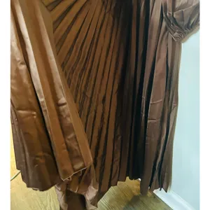 Ieena for Mac Duggal Brown Long Sleeve Pleated Full Skirt Cut Out Sides Gown 6 thumbnail 9