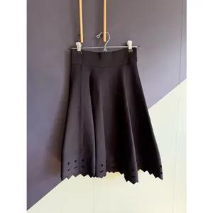 NWT Maje $295 June Full Knit Knee Length Skirt w/ Laser Cutouts, Black, Size 1/S thumbnail 5