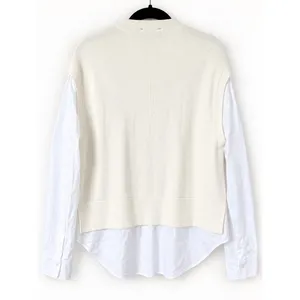 Ann Taylor Mixed Media Sweater Top Womens Medium White Layered Shirt Preppy thumbnail 2