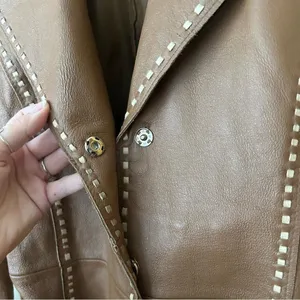 Vintage G Collection Genuine Leather Moto‎ Jacket Contrast Stitch Belt Camel Tan thumbnail 4