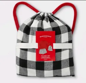 Wondershop Women's Plaid 3pc Backpack and Pajama Set - White/Black red thumbnail 3