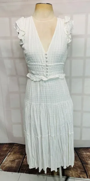 Express White Gauze Plunge V-Neck Smocked Flutter Sleeve Midi Dress Size Small thumbnail 1