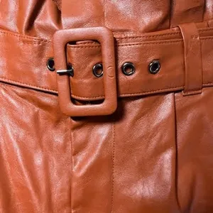 Womens Faux Leather‎ Pants High Waist Brown Paper Bag Waist Belted Trousers thumbnail 3