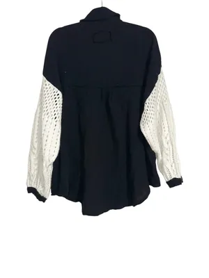 POL Black Gauze Crochet Sleeves Button Up Oversized Shacket SMALL thumbnail 3