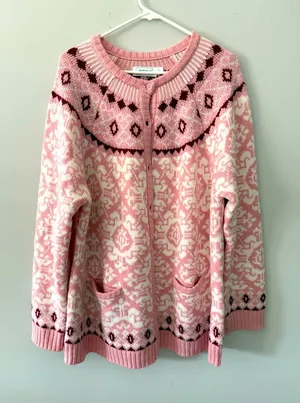 VTG Christmas Sweater Cardigan Hippie Boho Pink Magenta Aztec Pattern Size 2X thumbnail 1