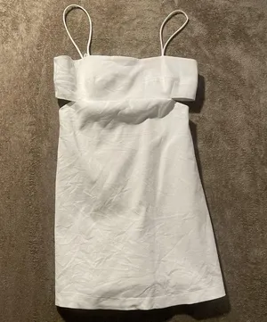 Zara Dress Women's Medium White Mini Cut Out Fitted Zip Up Back Spaghetti Strap thumbnail 1