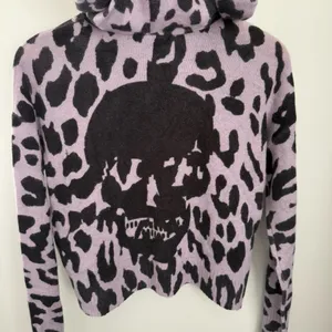Skull Cashmere XS NEW Leopard Crop‎ Hoodie Lavender Purple Grunge Emo Gothic thumbnail 4