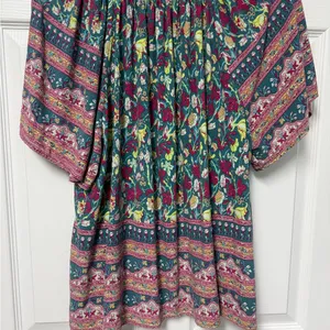 Joie Teal Floral Tie-Front Tunic with Burgundy & Yellow Accents thumbnail 6