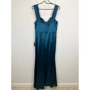 Lulus Stunning Arrival Dark Teal Satin Off The Shoulder Maxi Dress Formal XL NWT thumbnail 6