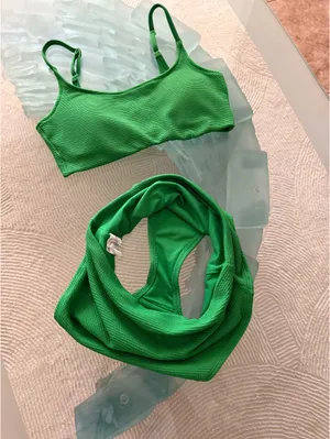 Old Navy Green Textured High-Waist Bikini Set Top M Bottom S thumbnail 4