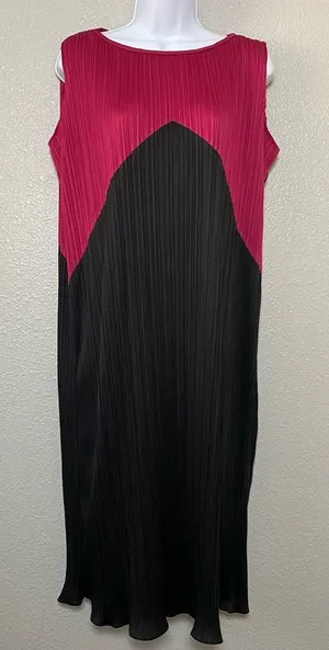 Vintage 20s Style Art Deco Artsy Pink Black Colorblock‎ Pleated Midi Dress 13/14 thumbnail 1