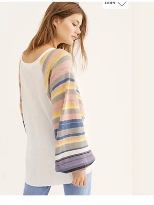 Free People Rainbow Dreams Balloon Sleeve Thermal Knit Blouse, EUC, Medium thumbnail 3