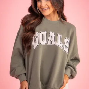 Z Supply NWT Olive Green 'GOALS' Oversized Crewneck Sweatshirt Size Medium thumbnail 3