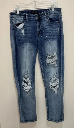 Judy‎ Blue Boyfriend Jeans 13/31 Distressed Mid Rise Relaxed Fit Ripped Denim thumbnail 1
