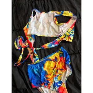 High Waisted Tie Dye Dance Briefs Blue Yellow Red Psychedelic Festival Bottoms thumbnail 3