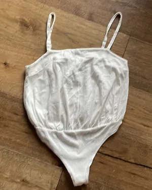 Free people white, cotton, thong bodysuit, adjustable straps , size M thumbnail 1