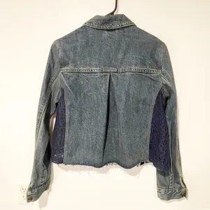 Free People Womens Size Small Lace Panel Denim Jean Jacket‎ thumbnail 5