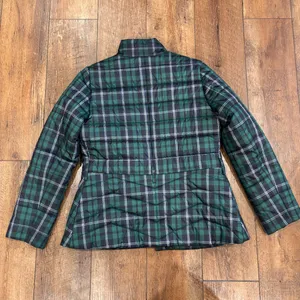 J. Crew Womens Puffer Jacket Size Small Green Tartan Plaid Zip Front (NO BELT) thumbnail 11