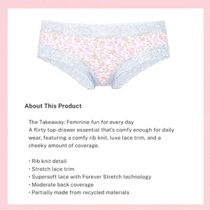 💐VS PINK Cotton Lace Trim Bralette & Cotton Cheeky Panty Petite Lilac Floral M thumbnail 7