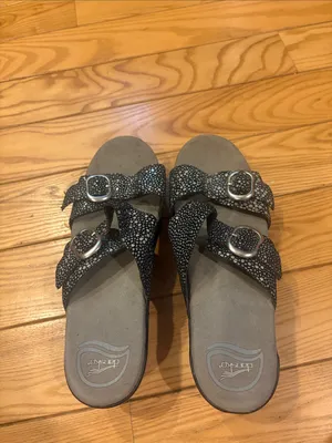 Dansko Sophie Black Shagreen Textured Leather Slide Buckle Sandal Size 9 thumbnail 4