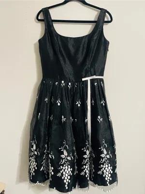 Vintage ABS Allen Swartz Floral Embroidered Chiffon Flare Dress 8 Formal Grunge thumbnail 2
