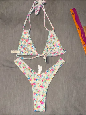 Kulani Kinis Bikini Set Medium Halter & Y Bottom, Forever Fairytale White Floral thumbnail 7