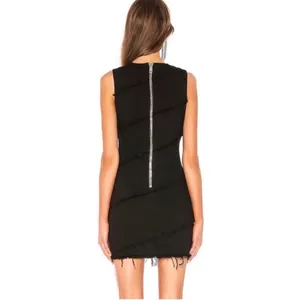Alexander Wang Black Denim Mini Dress Diagonal Frayed Raw Hem Size 6 thumbnail 3