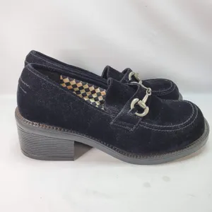 Xhilaration Velvet Loafers Women 10 Black Vintage 90s Chunky Block Heel Bit Goth thumbnail 3