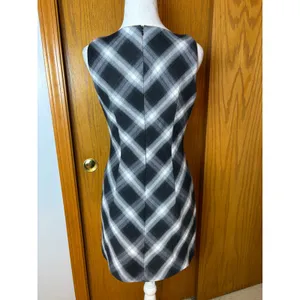 Commense Sleeveless Checked Zipper Mini Dress Black White Plaid Boat Neck NWT thumbnail 5