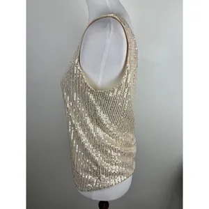 Champagne Gold Sequin V-Neck Tank Top Size Medium NWT Holiday Glam thumbnail 11