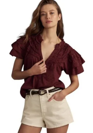 Anthropologie Layered-Sleeve Swiss Dot Henley Top (Small) thumbnail 1