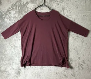 Garnet Hill Boxy Ruffle Detail Tee Small Garnet 3/4 Sleeve Tunic Organic Cotton thumbnail 1